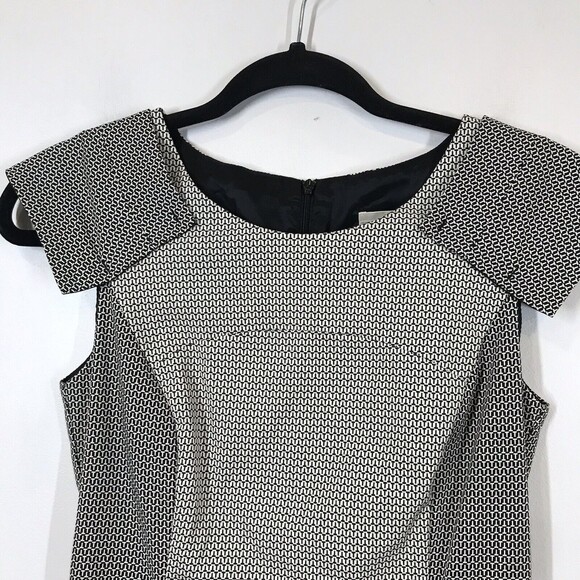 Veronika Maine Womens Black & White Size 6 Knee Length Short Sleeve Sheath Dress - Picture 4 of 14